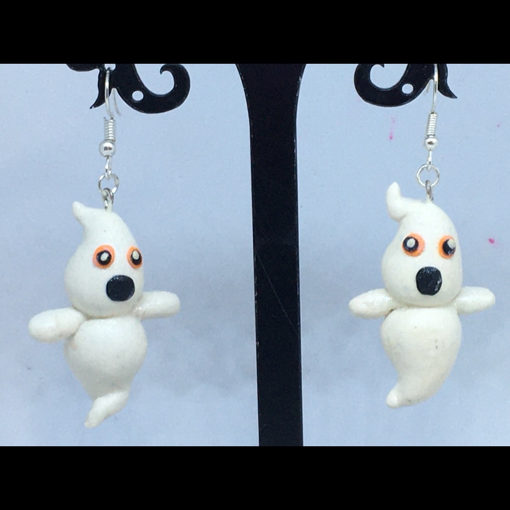 Unique Handmade Clay Halloween Ghost Earrings - Picture 6 of 6